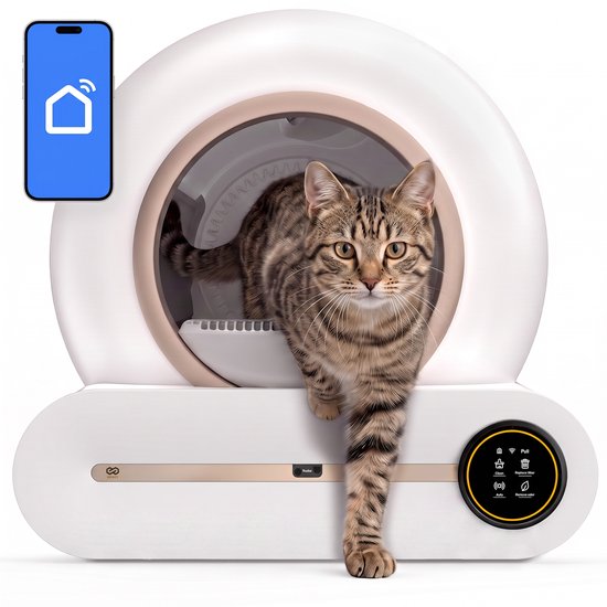 Infinity Goods Automatisches Katzenklo XXL – Selbstreinigendes Katzenklo – inkl. App – 75 l – mit Katzenklo-Matte und 3 Rollen Aufbewahrungsbeuteln – Weiß/Roségold