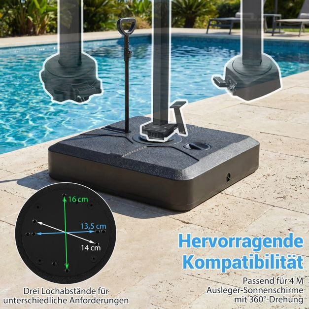 Coast Sonnenschirmständer 84 × 84 × 20 cm – Mobiler, befüllbarer Sonnenschirmständer für bis zu 150 kg mit 4 Rädern und ausziehbarer Zugstange – Schwarz