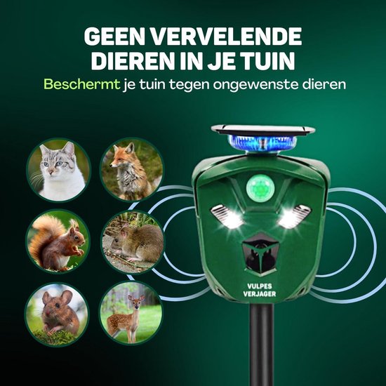 Vulpes Goods® Repellent - Solarbetriebenes Ultraschall-Katzenabwehrgerät - Katzenschreck - Marderabwehr - Tierabwehr - Wasserdicht & 360° Schutz - Schädlingsabwehr - PRO Version