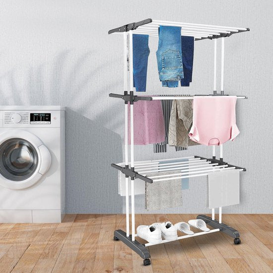 Vonia Wäscheständer - Wäscheständer - Wäscheturm - 3 Lagen - faltbar - 72x50x172 cm - Weiß
