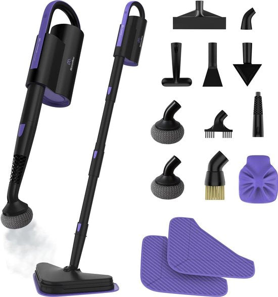Motionflow 16-in-1 Dampfreiniger - Fleckenreiniger - Handdampfer zur Tiefenreinigung von Boden, Sofa, Bad und Teppich - Dampfmop - Teppichreiniger - Dampfreiniger Schwarz