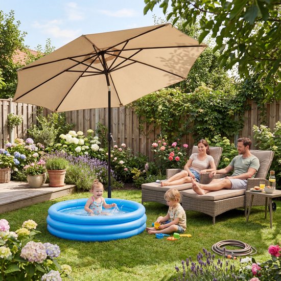 Tristar Stabsonnenschirm – 300 cm, rund – Garten & Balkon – neigbar – inkl. Schutzhülle – PA-7904 – Beige
