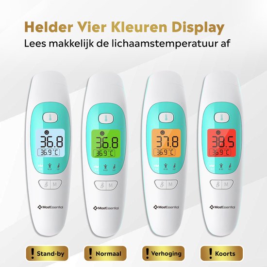 MostEssential Premium Fieberthermometer - Ohrthermometer - Infrarotthermometer - Stirnthermometer - Körperthermometer - Fieberthermometer für Erwachsene, Kinder und Babys - berührungslos - 20M