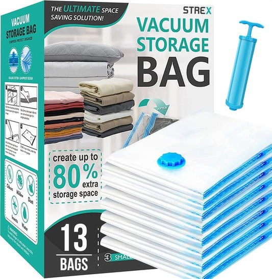 Strex Vacuum Bags Duvets & Clothes - 14 Stück / 4 Größen - Reisebeutel / Vakuumbeutel - inkl. Handpumpe