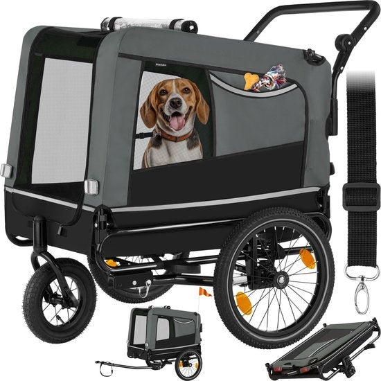 Tectake Fahrradanhänger für Hunde - Zusammenklappbar - Bis zu 40 kg - Grau