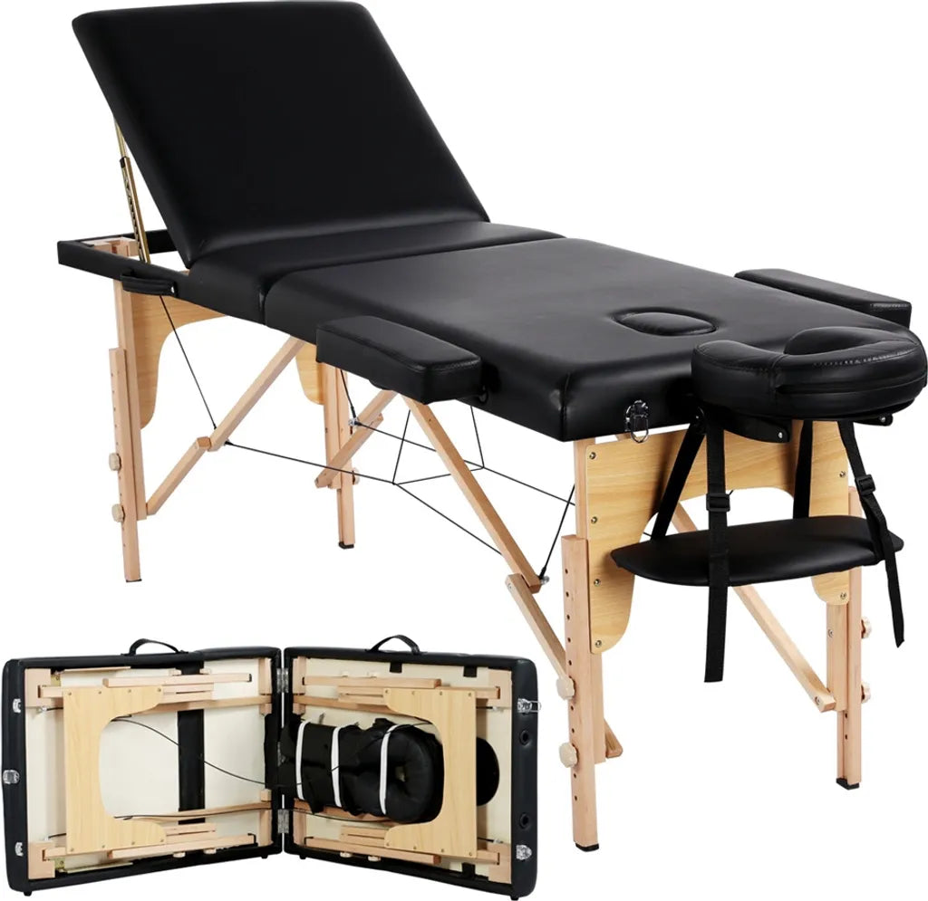 Yaheetech 3-Zonen-Massageliege 213 x 80 cm – Schwarz – Zusammenklappbare Behandlungsliege bis 250 kg