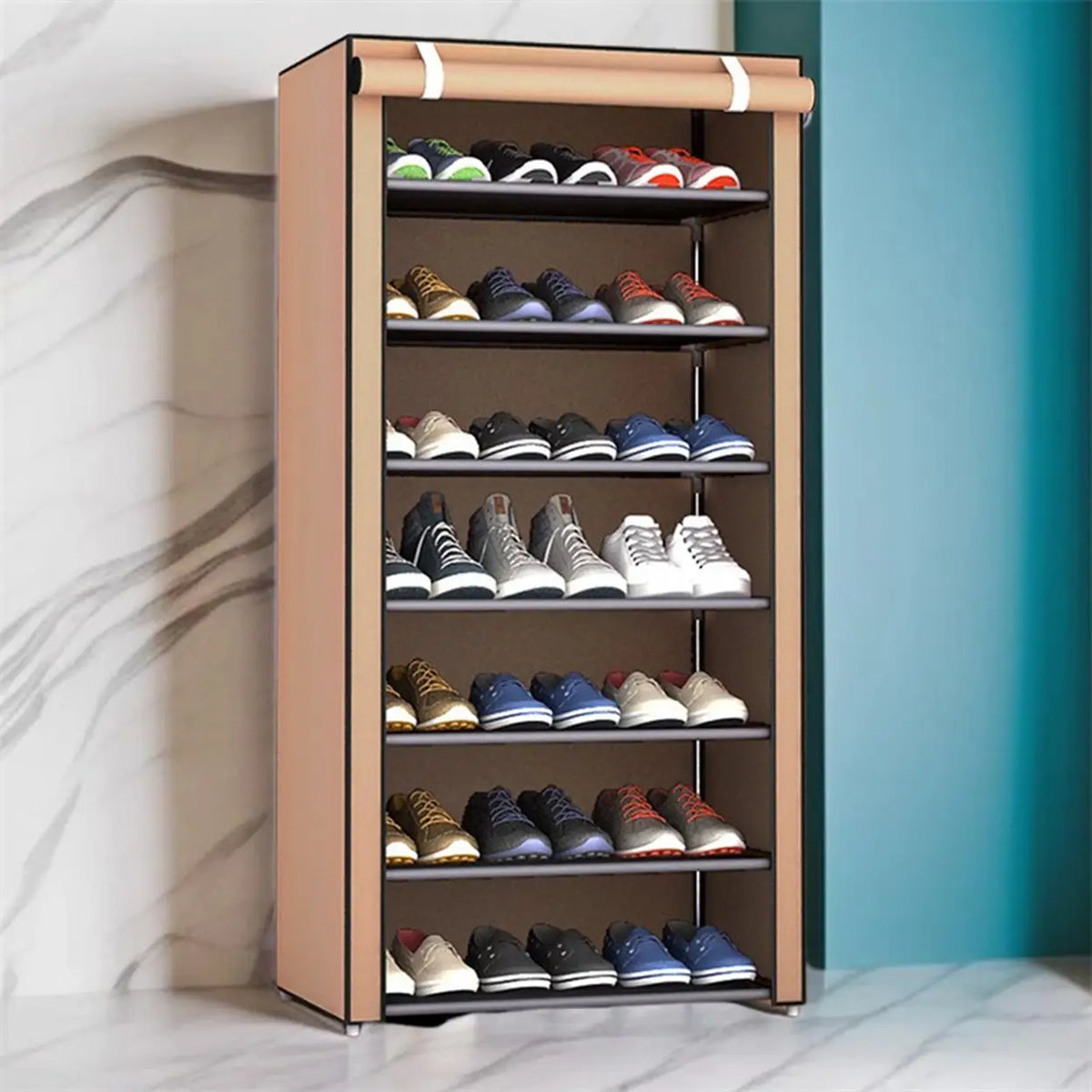 Evershine Schuhregal mit Stoffbezug – Mehrere Ebenen – Kaffeebraun