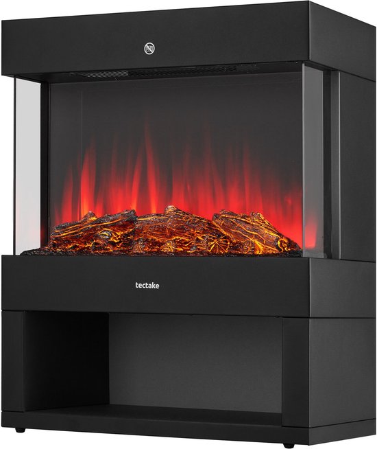 tectake® Elektrokamin - Atmosphärischer Kamin - 900W & 1800W - Freistehend - Kaminofen - mit Heizung - Kamine - mit Holz- und Glüheffekten - 3D Flammen - Timer