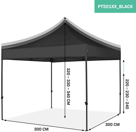 VONROC Partyzelt - 3x3 m - Premium easy-up Partyzelt - Modulares Design - Faltbar - Wasserdicht - Stahlrahmen - 50+ UV Schutz - Inklusive Aufbewahrungstasche - Schwarz