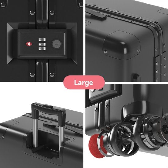 ONYX® - 2-teiliges Kofferset - Handgepäck mit Fronttasche und Check-in-Koffer - 35L/100 L - TSA-Schloss - Leichtgewicht-Trolley - Aluminiumverschluss - Schwarz