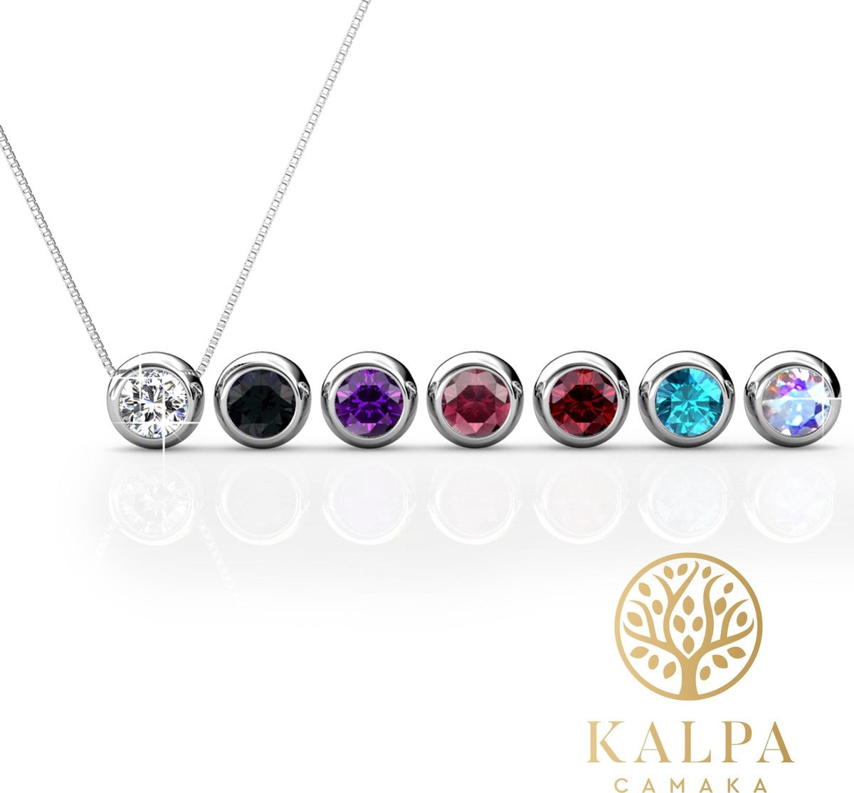 Yolora Damen-Halskette mit Anhänger - 7 farbige Kalpa Camaka Kristalle - Set mit 7 Kristallen - Farbe Silber