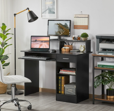 Yaheetech Schreibtisch mit Schublade – Schwarz – 106 x 50 x 94 cm – Computertisch mit Stauraum