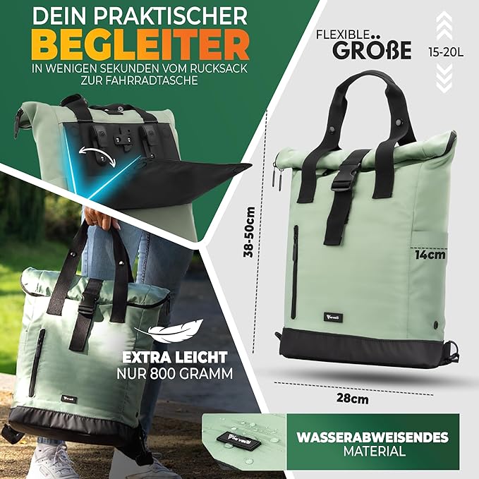 MIVELO Fahrradrucksack & Gepäcktasche - Wasserdicht & 22 Liter - Mint