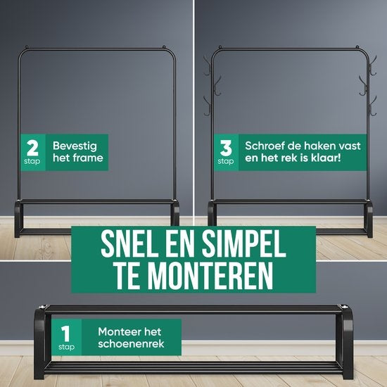 Avalo Industrial Clothes Rack - Metall - 110x33x150 CM - Schwarz - Lagerung für Schuhe - Garderobe Rack mit Haken