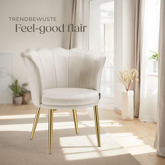 tectake® Sessel Stella – Schalensessel mit Armlehnen – Bequemer Esszimmerstuhl – Küchenstuhl – Dicke Polsterung – Für Wohn- und Esszimmer – Mit Samtbezug – Creme/Gold