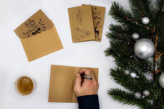 Giftmas - Weihnachtskarten - Grußkarten - 36 Stück - Mit Umschlägen und Aufklebern - 10x15cm - Braun