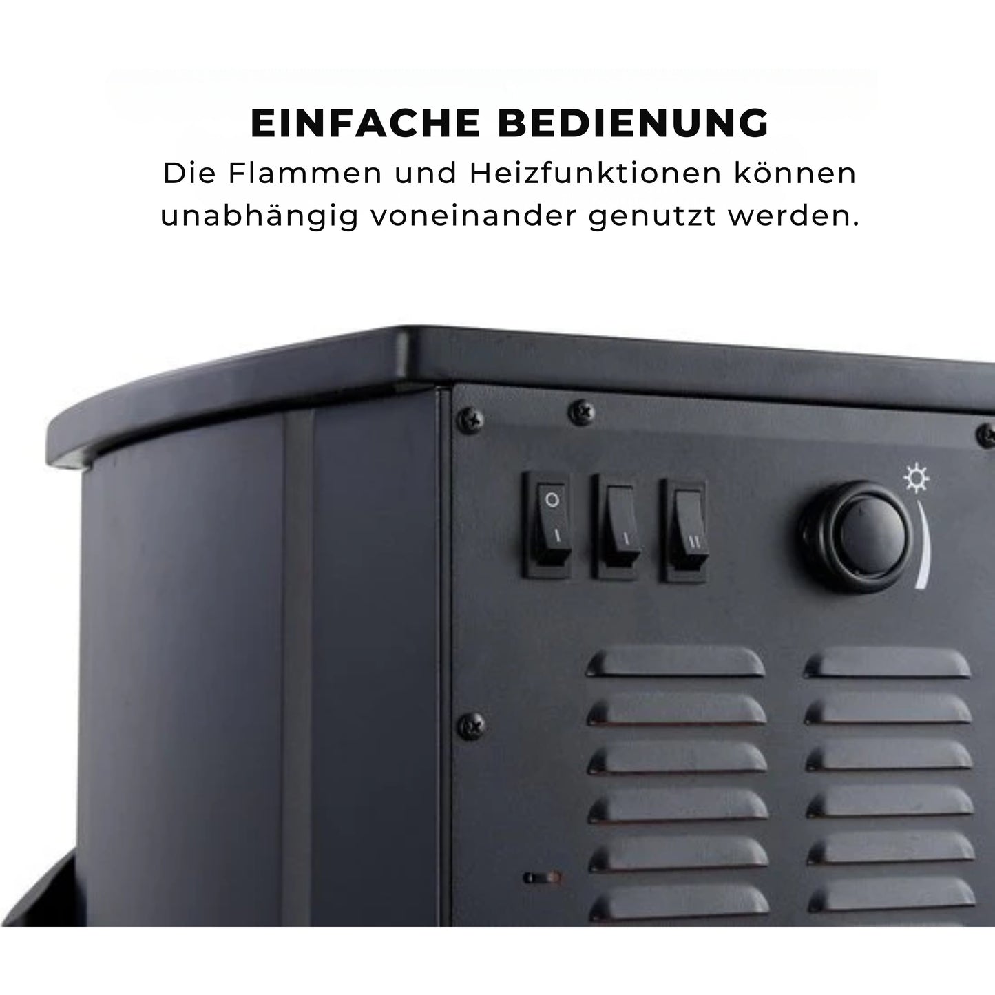 MOA Elektrischer Kamin - Atmosphärischer Kamin & Heizung - 2000W - Realistische Flammen - Platz für Dekoration Holz - Schwarz