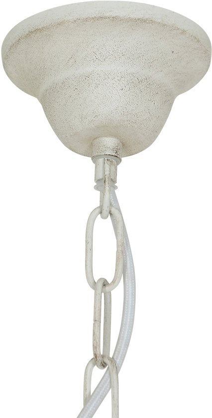 Mexlite - Hängeleuchte Ella 10191W – Weiße Perlenlampe - Holz und Metall - Höhenverstellbar von 70 bis 155 cm