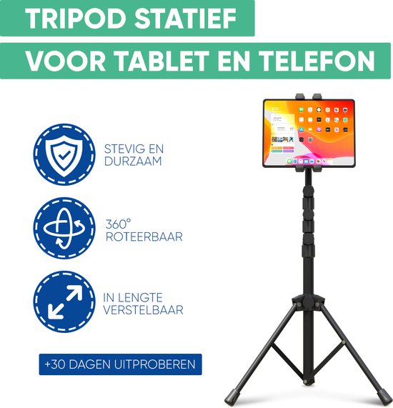 Serve Tablet Stand - Stativhalterung Stativ für Smartphone & Tablet - Inkl. Tragetasche & Bluetooth-Fernbedienung - iPad Tablet Halterung Rednerpult Aluminium - Schwarz
