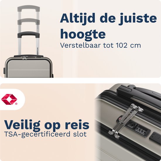 TRVLMORE Reisekoffer – 54 x 37 x 23 cm – mit Frontfach – 44 l – TSA-Schloss – 4 Rollen – Champagner