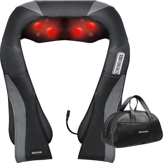 Auronic - Shiatsu-Massagekissen - 8 Massageknöpfe - mit Infrarot & Tragetasche – Schwarz