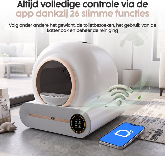 Infinity Goods Automatisches Katzenklo XXL – Selbstreinigendes Katzenklo – inkl. App – 75 l – mit Katzenklo-Matte und 3 Rollen Aufbewahrungsbeuteln – Weiß/Roségold