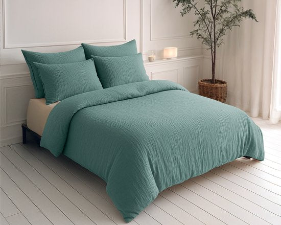 Sleeptime 2-in-1-Mousseline-Bettdecke – Bettdecke ohne Bezug, inklusive Kissenbezug – 240 x 200 – Grün