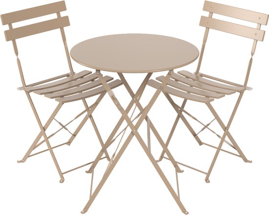 LifeGoods Bistro-Set - Stahl - 3-teilig - Gartenset - klappbar - Balkonset mit Tisch - wetterfest - Taupe