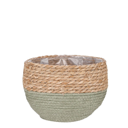 MICA Decorations JORCK Pflanzkorb 19x22 cm - Geflochtenes Seegras mit gedämpfter grüner Unterseite