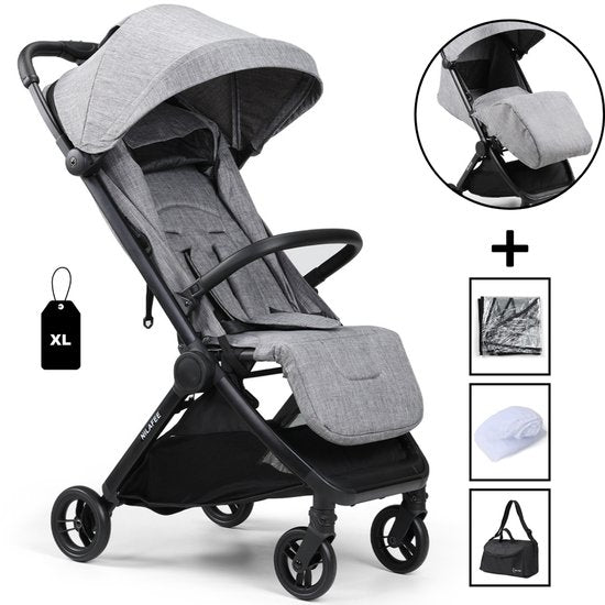 NilaFee™ MaxComfort – Buggy – Bis 25 kg – Klappbarer Buggy – Kinderwagen – Zusammenklappbar – Flecken- und wasserabweisend – Grau