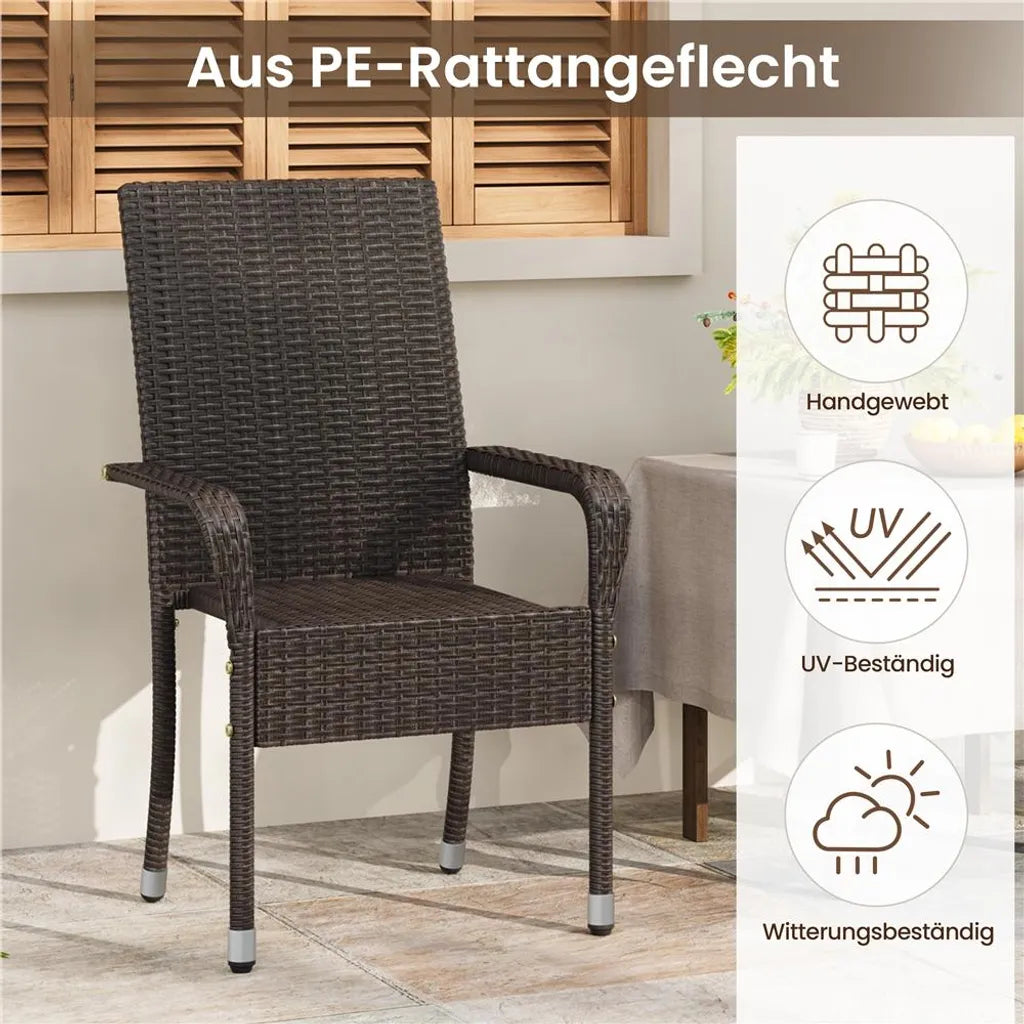 Yaheetech Gartenstühle, 2er-Set – Braun – Polyrattan – 58 x 62,5 x 94,5 cm – Stapelbar, mit Armlehnen