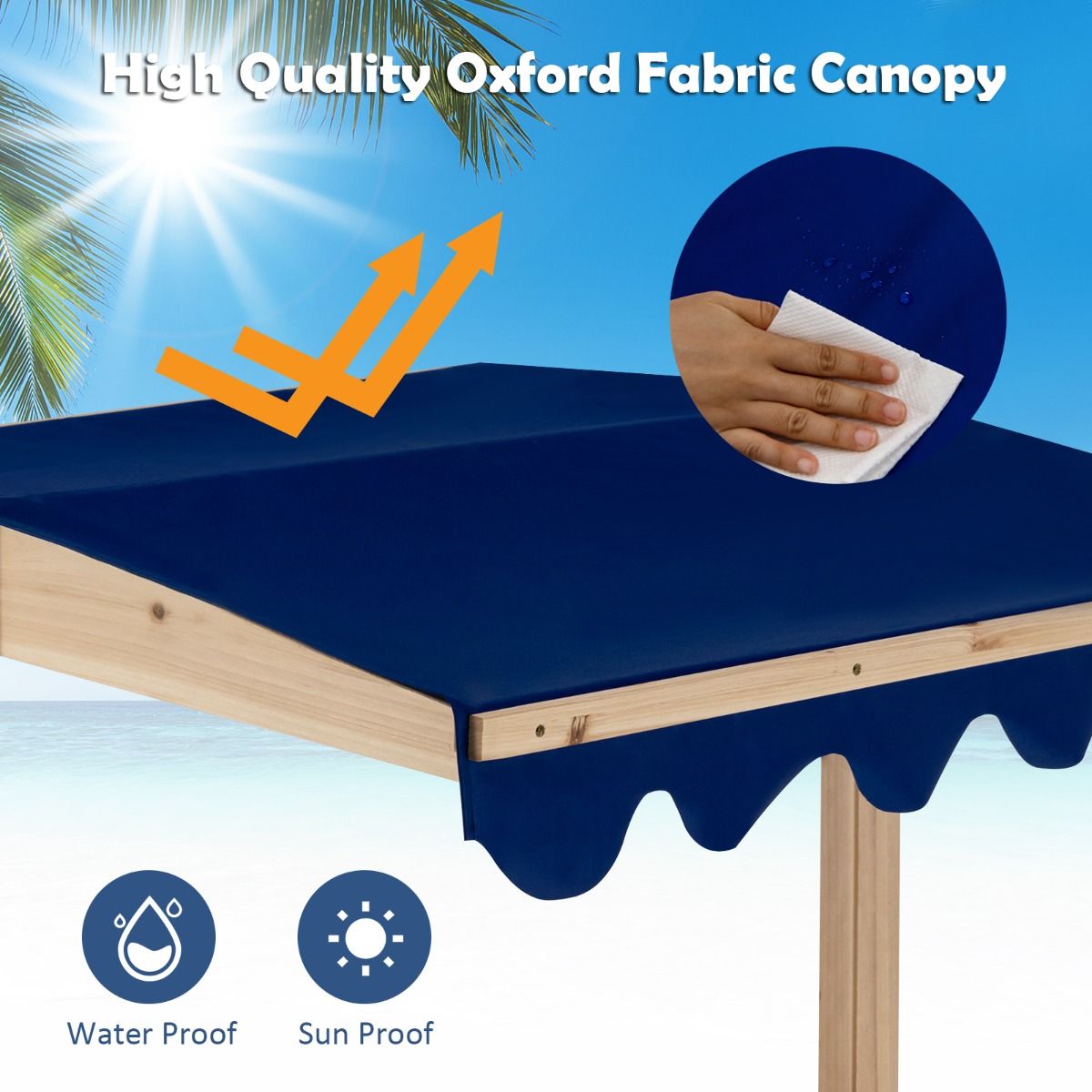 Coast Holzsandkasten mit verstellbarem Sonnendach – ohne Boden – Sitzecke – blau – 121 x 121 x 120 cm