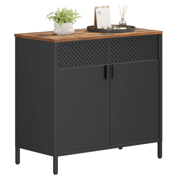 Joyfurnos Schwarzer Aufbewahrungsschrank mit Tür und verstellbarem Einlegeboden – 80 x 40 x 76 cm