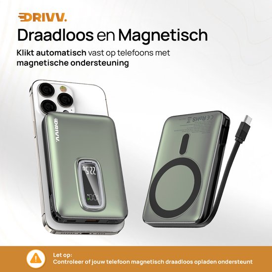 Powerbank 10.000 mAh, MagSafe-kompatibel, mit USB-C-Kabel – 3-in-1-Design – 22,5 W kabellose Powerbank – inklusive 60-W-Ladekabel – Schnellladefunktion – USB & USB-C – Schwarz –