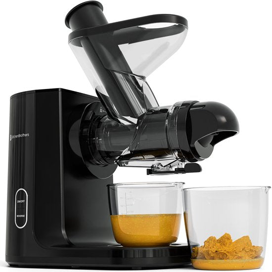 KitchenBrothers Slowjuicer - Entsafter - Gemüse- und Obstpresse - 43 mm und 60 mm Einfüllöffnung - 400 ml - Schwarz