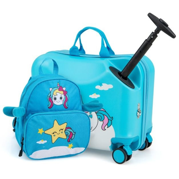 Coast 2er-Set Gepäck für Kinder - Kinderkoffer-Set Rollkoffer + Rucksack - Rollkoffer maximal 50KG - Rucksack maximal 8KG - Blau