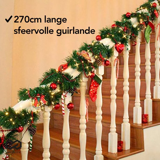 Infinity Goods - Girlande mit Lichtern - Timer - Weihnachtsdekoration - 270CM - 35 LED - Grün