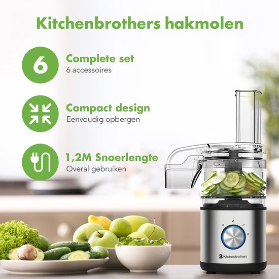 KitchenBrothers Küchenmaschine - Zerkleinerer - Gemüseschneider - 5-in-1 Multifunktionsmodell - Kompakte 0.5L Küchenmaschine - Zwiebelschneider - Schwarz