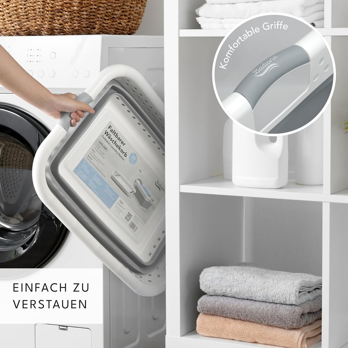 BADIONA 2er-Set faltbare Wäschekörbe 36L - Grau/Weiß - 61 x 45 x 27 cm - platzsparend und multifunktional