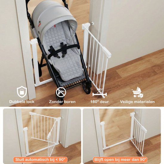 Treppengitter ohne Bohren – 76 bis 82 cm – Sicherheitsgitter – Klemmbefestigung – Kindergitter – Hundegitter – Weiß