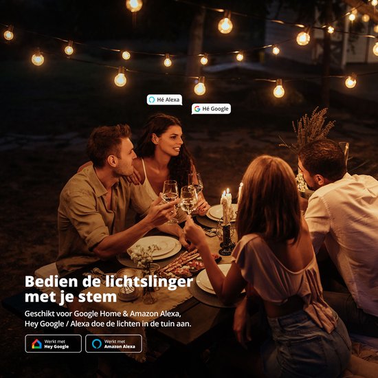 FlinQ Smart Light String Premium - LED-Lichtgirlande für den Außenbereich - Gartenbeleuchtung 15 Meter langes Kabel - Girlande mit RGB-Lichtern - Stimmungslichter / Partylichter - Partylichter