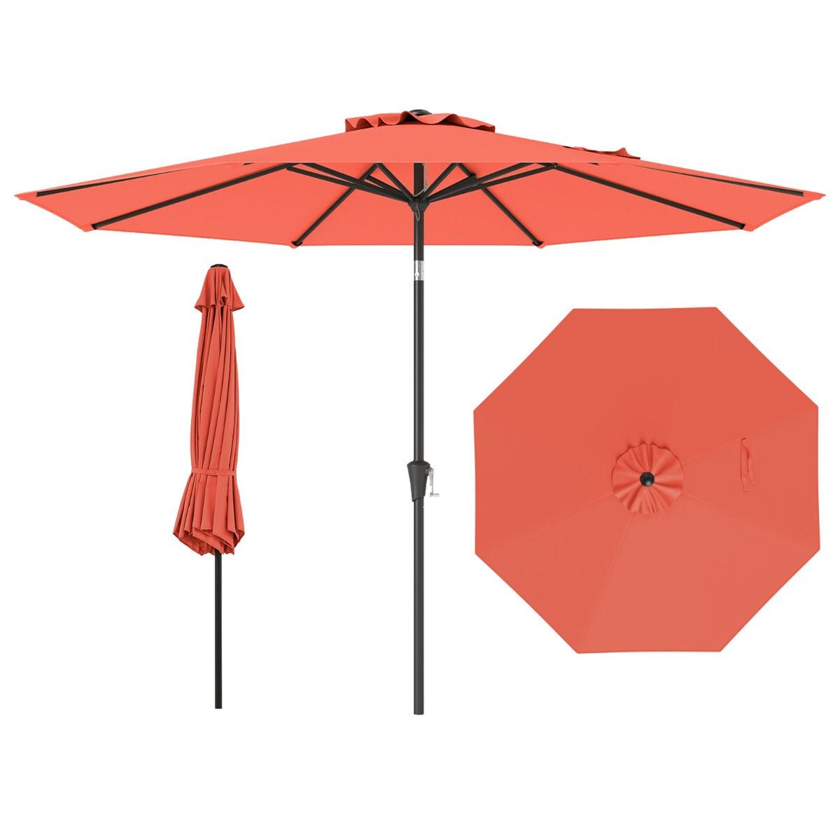 Coast 303x253 cm Terrassen-Sonnenschirm Orange - Kippbarer Sonnenschirm mit Kurbel und 8 Ballen für Garten, Terrasse und Schwimmbad