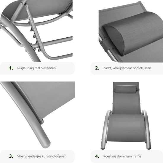 tectake 2er-Set Gartenliegen - Grau Aluminium