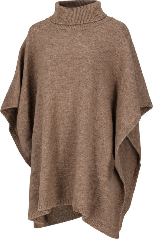 Heat Essentials - Poncho - One Size - Poncho Damen Wrap - Gestrickter Damen Poncho mit Farbe - Taupe Melange