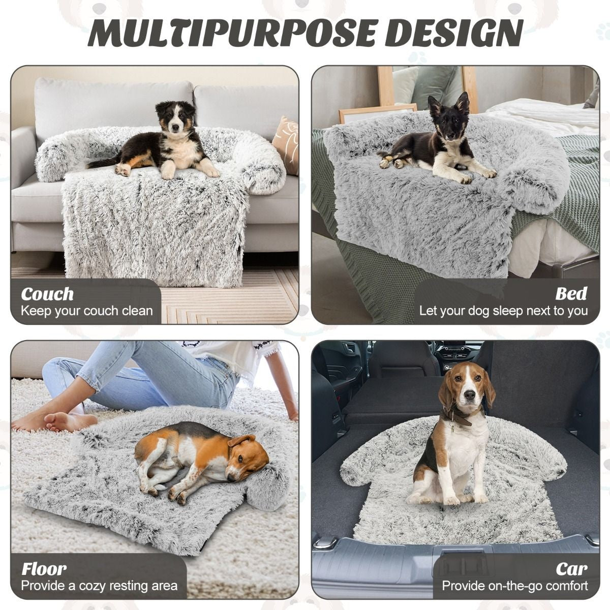 Coast Hundedecke - Plüsch - waschbar - 112 x 108 x 18 cm - Grau