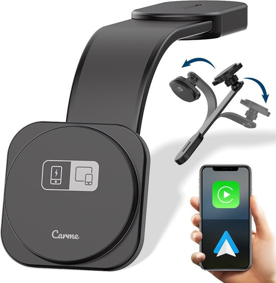 CarMe 4-in-1 CarPlay Dongle Pro - Mit drahtlosem Ladegerät - Wireless CarPlay & Android Auto - Android Auto Dongle - MagSafe Autohalterung - Schwarz