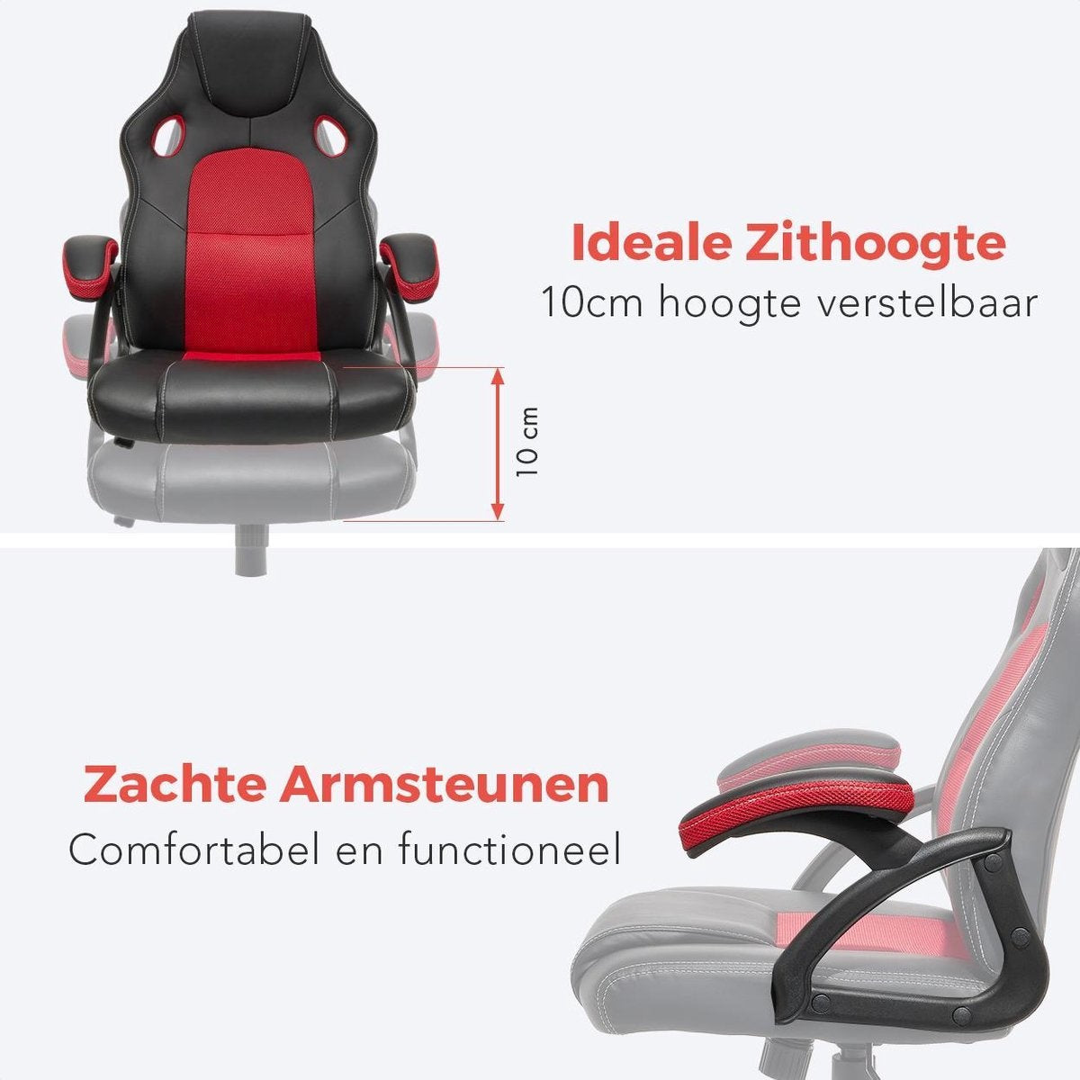 LifeGoods Gaming Stuhl - Verstellbar - Kunstleder - Rot/Schwarz