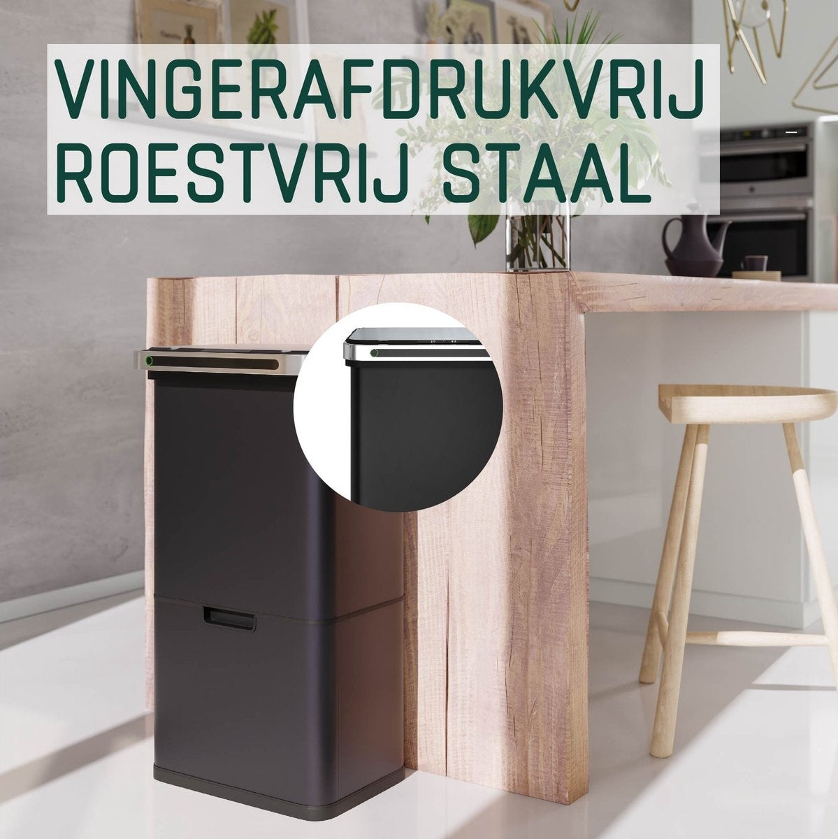 StangVollby Halden Abfalleimer mit Sensor - 60 L (2Ã—18L + 2Ã—12L) - Schwarz - 4 Fächer - Automatischer Luftfilter