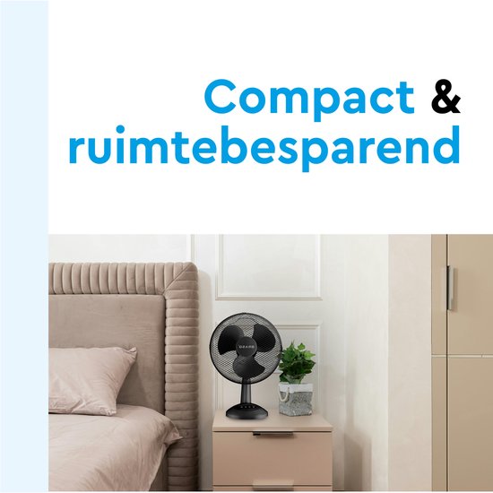 BRASQ Tischventilator - 30 cm - Schwarz - 3 Geschwindigkeiten - Standventilator - 40 Watt