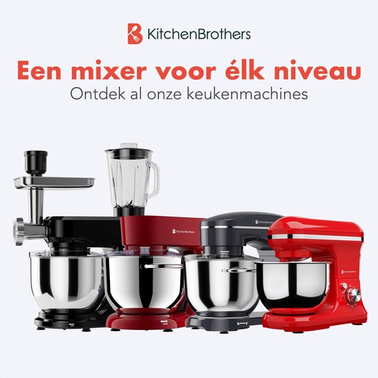 KitchenBrothers - Küchenmaschine - Küchenroboter - 5L - Küchenmixer - 1200W - Rot